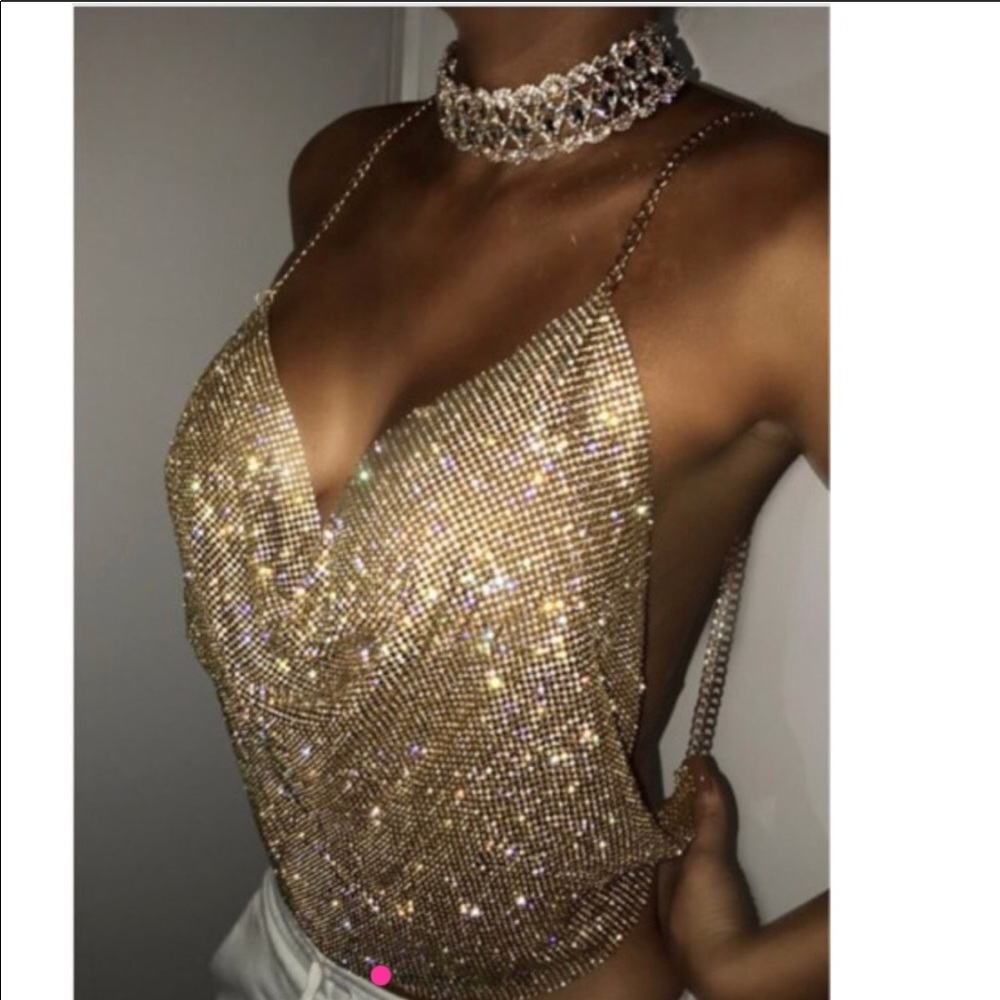Sexy Crystal Rhinestones Halter Top